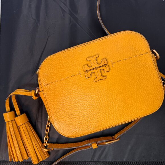 TORY BURCH McGraw Camera Bag Leather Crossbody Daylily Gold Yellow - Picture 5 of 7